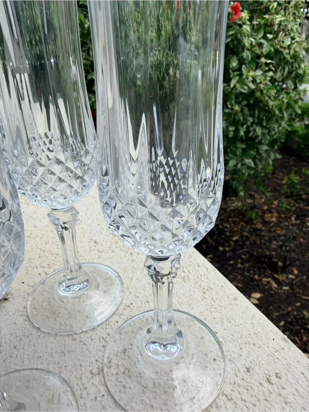 Set of 6 Clear Crystal Champagne Flutes Diamond Cut Optic Panel Stemware 8